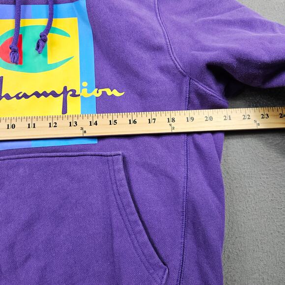 Champion Reverse Weave Hoodie Sweater Men's Small Purple Logo Print Ribbed - Picture 4 of 7